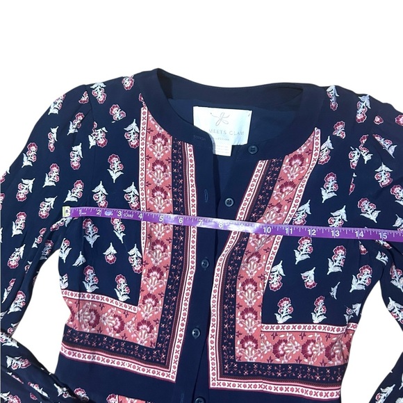 Gal Meets Glam Woodblock Print Midi Dress Size 0 Button Up Long Sleeve Blue - Picture 10 of 13